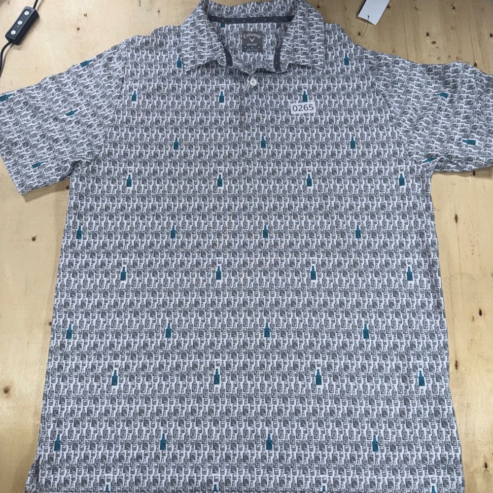 Callaway Opti Dri Mens M Whiskey Bottle Print Golf Polo Dorchester CC